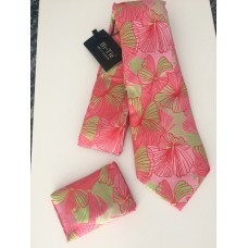 Set stropdas pochet manchetknopen roze groen Bloemen